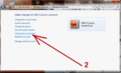 Select 'Change account type'