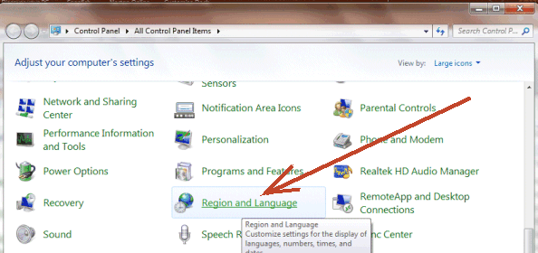 Select region and language